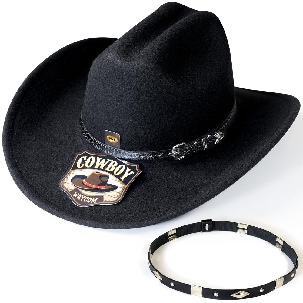 7124 Cowboy Hat : Extra Wide Brimmed for Cowgirl - 2 Decorative Band - Felt